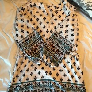 Cream and dark blue printed dress